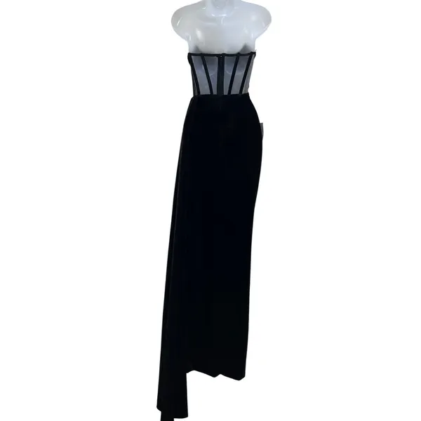 Miss Circle Priya Black Draping Corset High Slit Velvet Gown - Image 9