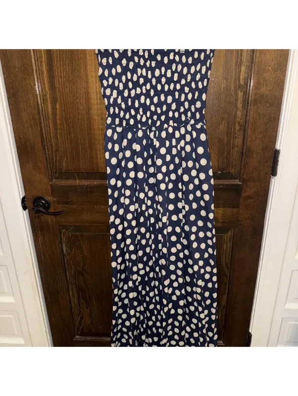 JCrew smacked white and blue polka dot maxi dress in size M #polkadot #maxi - Image 2
