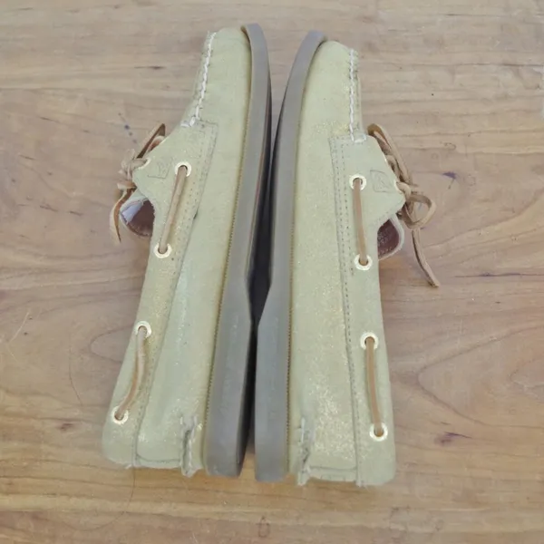 Ladies' Sperry Metallic Gold Sparkle Suede Sider Boat Shoes Size 8M - Image 4