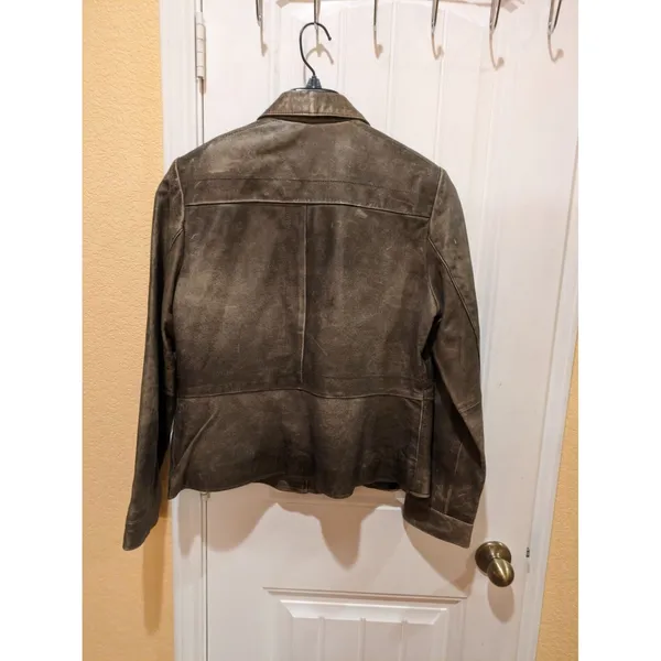 Alfani Leather “Distressed” Bronze Jacket Biker Moto Size L Zippers Fla… - Image 8