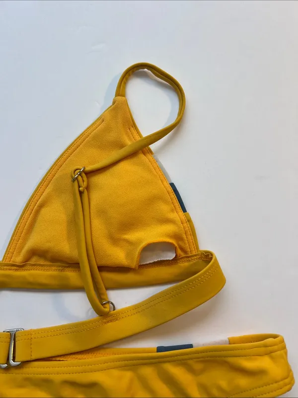 Yellow Triangle Bikini Set with Contrast Panels - Image 4