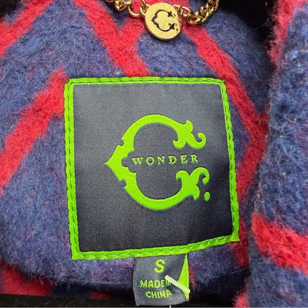 C. Wonder Geometric Diamond Print Coat Navy Red Brooch Women’s S NWOT - Image 10