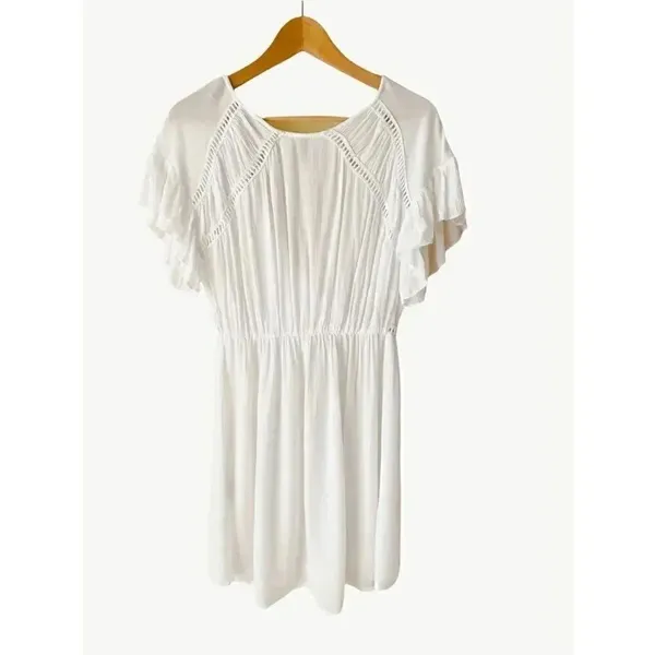 Raviya White Boho V-Neck Short Sleeves Womens Mini Dress SZ Small - Image 4