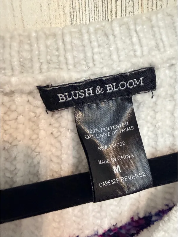 Blush & Bloom Women’s M Ivory Chunky Knit Purple Stripe Oversized Cozy Sweater - Image 5