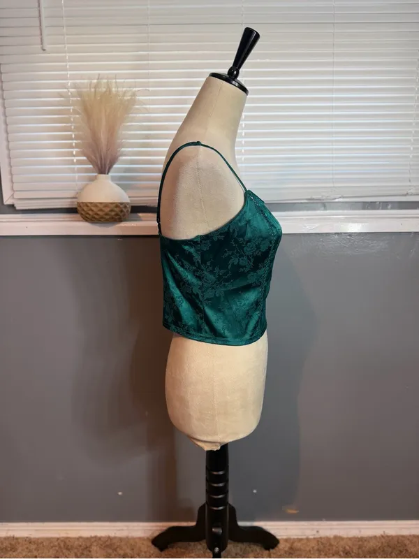 Victoria’s Secret Emerald Green Satin Jacquard Corset Cami Top M Y2K - Image 5