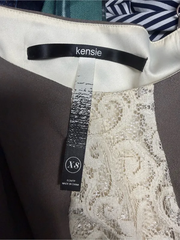 Kensie Cream Lace Panel Mini Dress with Brown Contrast - Image 2