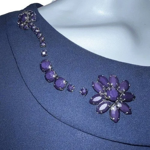 THE LIMITED Navy‎ Blue Rhinestone Embellished Peter Pan Collar Blouse NWOT XS - Image 5