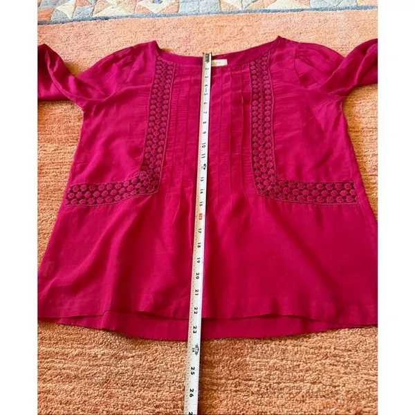Ann Taylor LOFT Magenta Cotton Blouse Size S Lace Panels - Image 4