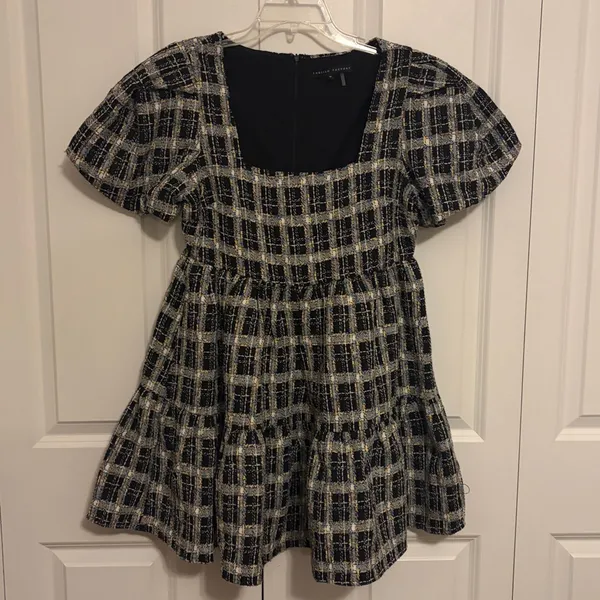 English Factory Tweed Babydoll Mini Dress Women's Size Medium Career Academia - Image 2