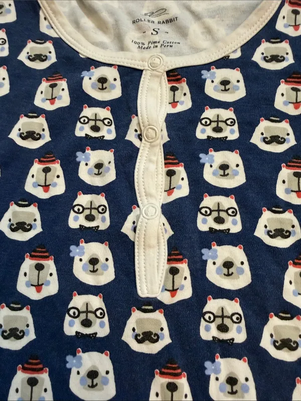 Vintage Roller Rabbit blue Long-Sleeve lounge top Polar Bear Faces size small - Image 5