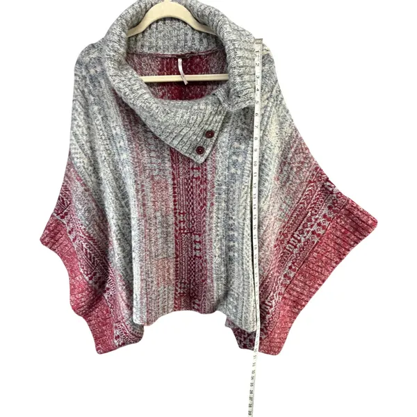 Free People Willow Poncho‎ Womens S Red Gray Knit Turtleneck Oversized Cozy Boho - Image 6