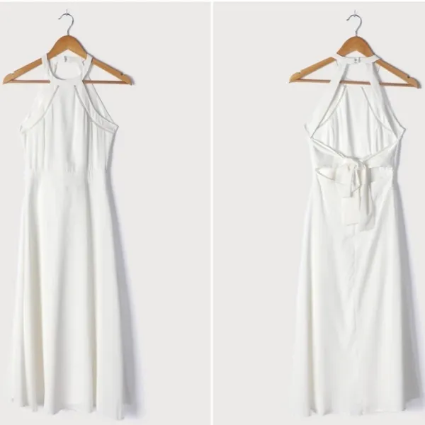LULU's Bridal Shower Engagement Honeymoon Flowy Sexy Tie Back Chic Midi Dress - Image 3