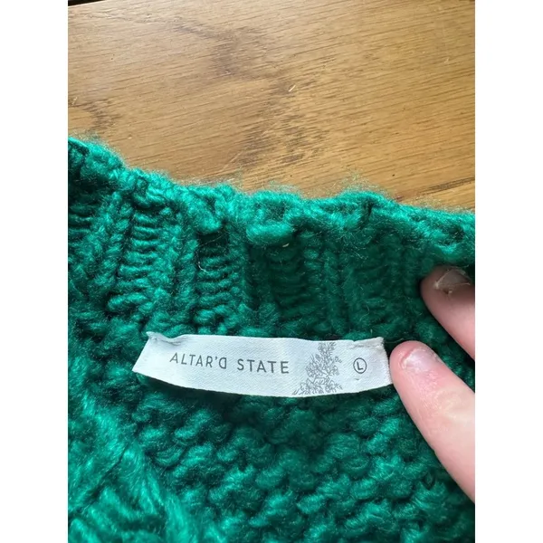 Altard State Women Size Large Oversized Chunky Knit Green Sweater Cozy Cottage‎ - Image 3
