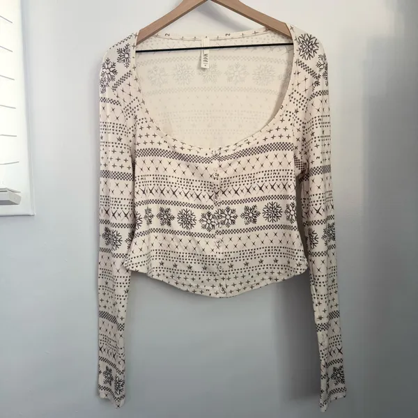 Skims 3X Fair Isle Cream Pointelle Henley Pajama Top Snowflakes Winter Holiday - Image 3