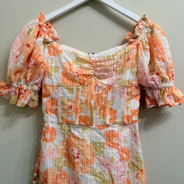 Sabo Skirt Genevive Corset Floral Mini Dress Size Small Offshoulder Ruffle Coquete - Image 4