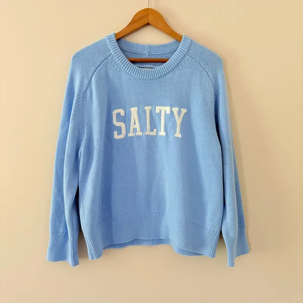 Abercrombie & Fitch Sweater Salty Large Blue Graphic Crewneck Coastal Preppy - Image 3