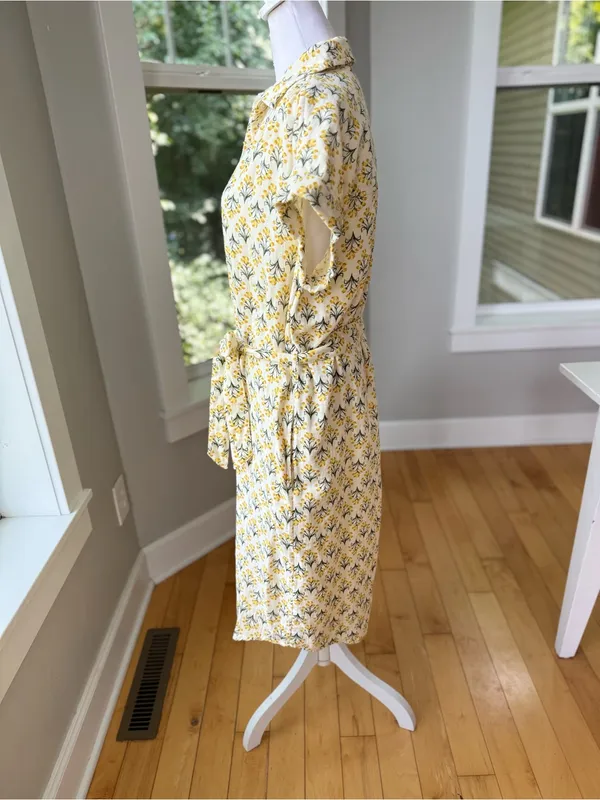 Style & Co. Yellow Floral Cotton Gauze Tie-Waist Midi Shirt Dress Size Small - Image 2