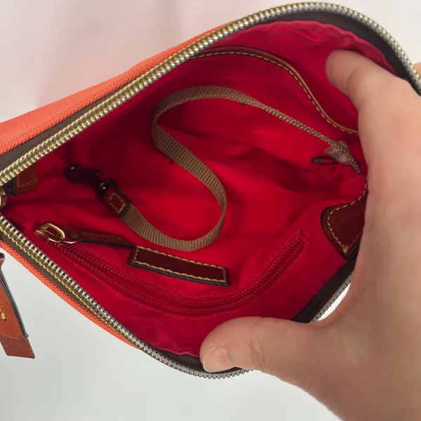 Dooney and Bourke Nylon Orange Sherbert Crossbody with Leather Strap - Image 4