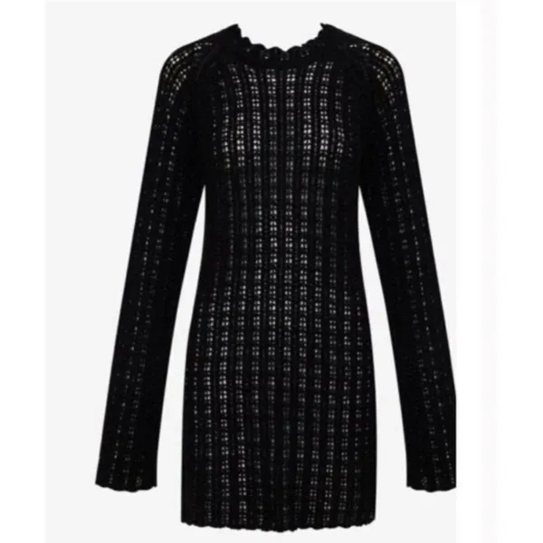 Anthropologie NWT Medium Rumored Black Beyond the Sea Fishnet Knit Mini Dress - Image 6