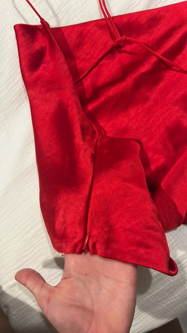 Red satin princess Polly crop top cowl neck - Image 2