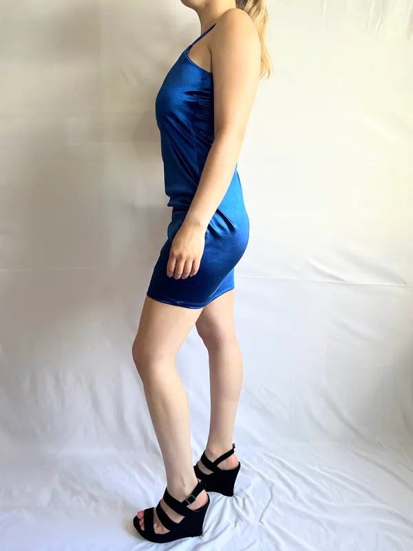 haley & june NWT Midnight ScoopBack Bodycon Mini Dress - Metallic Royal Blue - M - Image 4
