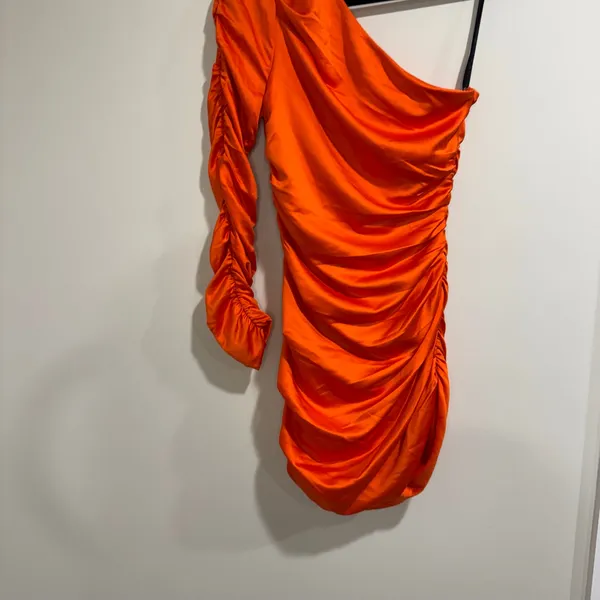 Michael Costello x Revolve Womens Oscar One Sleeve Ruched Dress Orange Size XS - Image 5