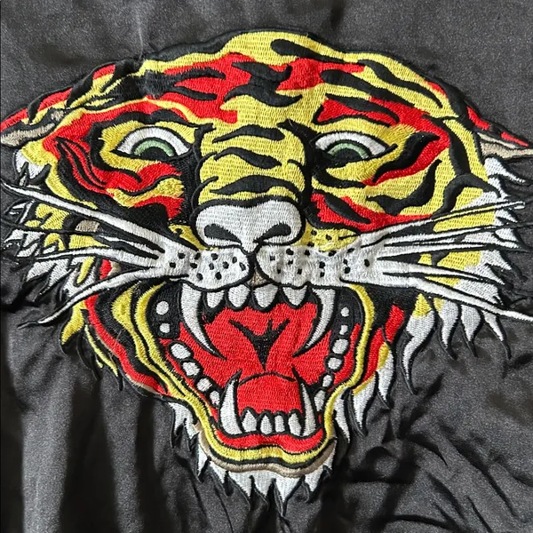 Ed Hardy Womens Bomber Jacket Black Zip Roar Embroidered Butterfly‎ Eyes Vintage - Image 9