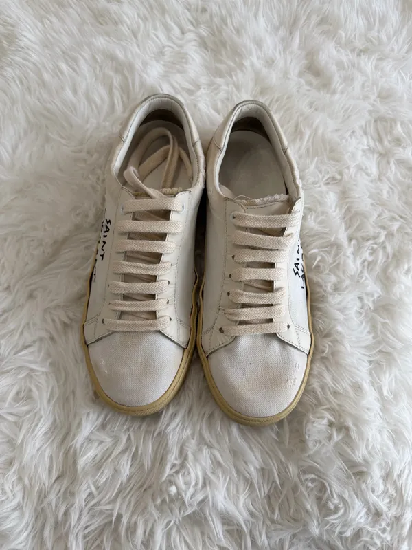 Saint Laurent Court Classic Sneakers White Canvas Leather Size 37 US 7 - Image 5
