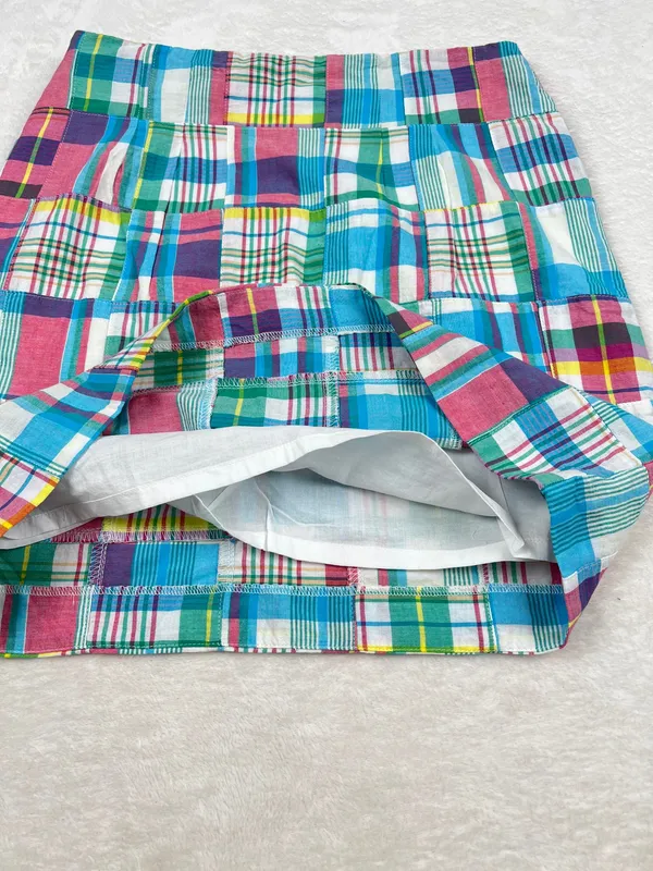 Talbots Petite Madras Patchwork Plaid A-Line Skirt Multicolor Cotton 4P - Image 5