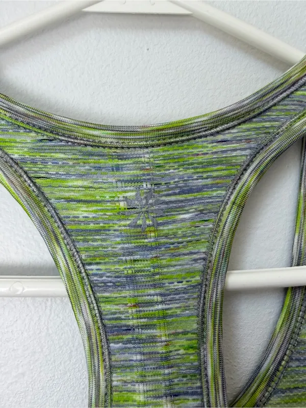 Athleta Fast Track Space-Dye Racerback Tank Top in Green and Gray Size Small - Image 7