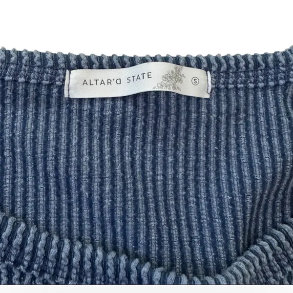 Altar'd State Womens Small Blue Waffle Knit Cropped Thermal Top Pullover | 0197 - Image 3