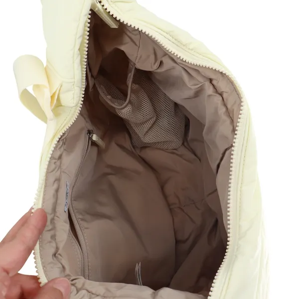 Athleta Puffer Crossbody Bag Cream Yellow Quilted Nylon Hobo Adjustable Strap - Image 3