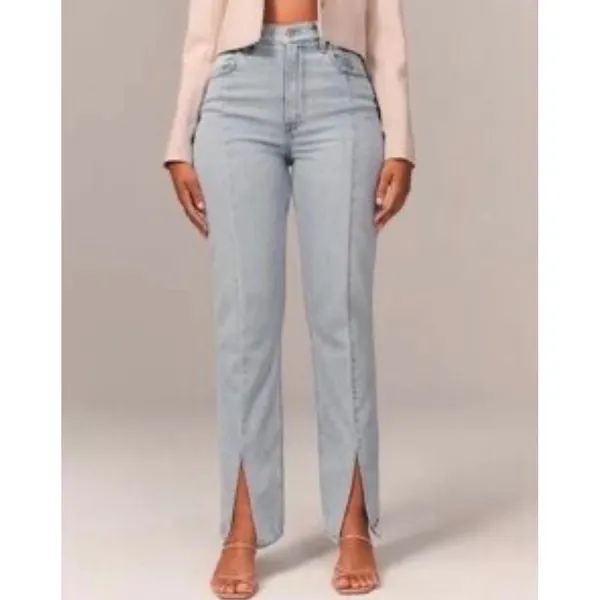 Abercrombie & Fitch Curve Love Skinny High Rise Split Hem Jeans Light Wash 28/6s - Image 2