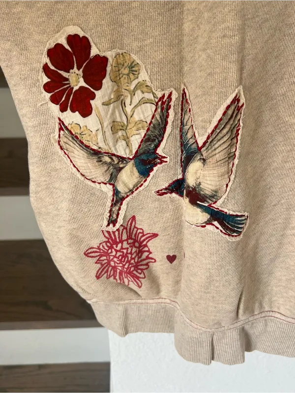Free People Grandma's Garden Hoodie Zip Up Sweatshirt in Tea Overdye Gray NWT - Image 8
