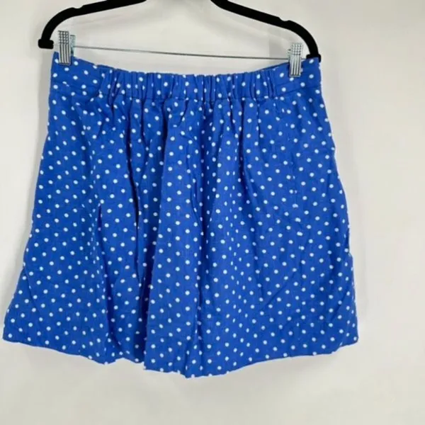 J CREW Mini Skirt Blue White Linen Polka Dot‎ Drawstring Size 8 Pull on Feminine - Image 3