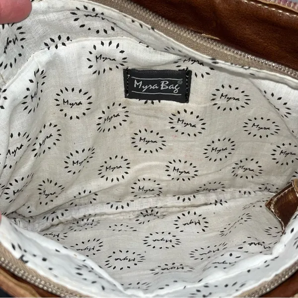 Myra Bag Brown Hand Tooled Tassels Crossbody Handbag Clutch Purse - Image 10