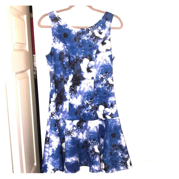 Rhyme Los Angeles Blue Floral Drop Waist Mini Dress S - Image 2