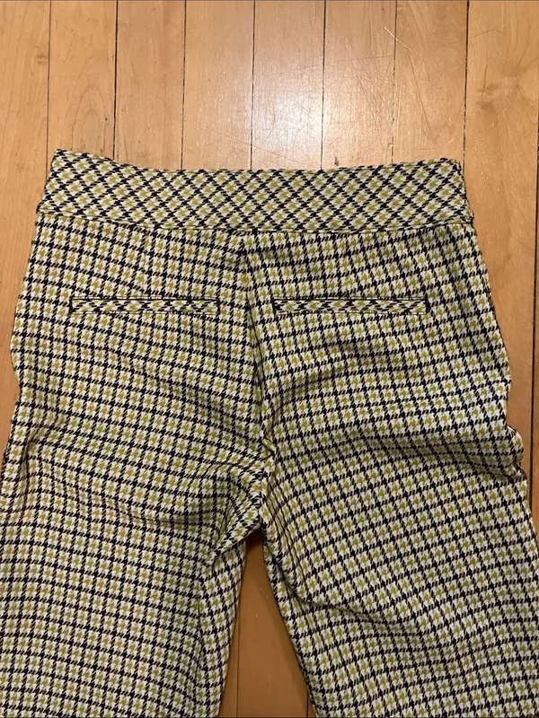 Spanx Houndstooth Kick Flare Yellow and Brown Print Pants Size Small - Image 13
