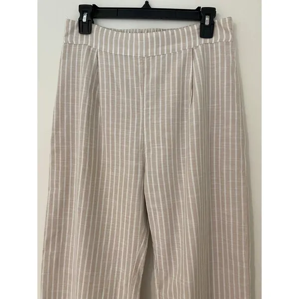 NWT Abercrombie & Fitch M 100% Cotton Tan White Stripe Pull On Wide Leg Pant - Image 2