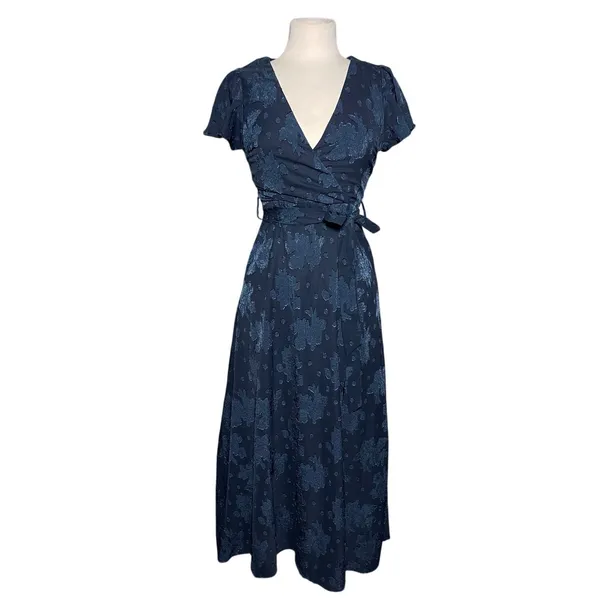 LULUS Compelling Love Navy Blue Floral Burnout Belted Maxi Dress - Image 3