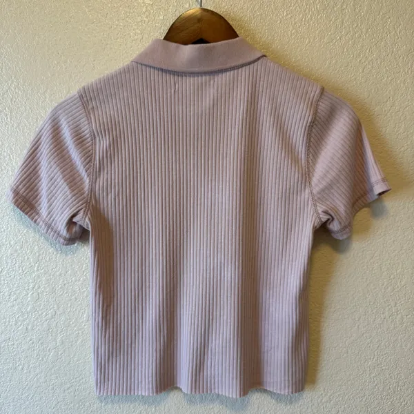 Abercrombie & Fitch Pink Ribbed Button Front Polo Top Size Medium - Image 4