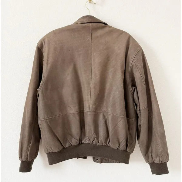 Savile Row Brown Leather Bomber Jacket Medium - Image 2