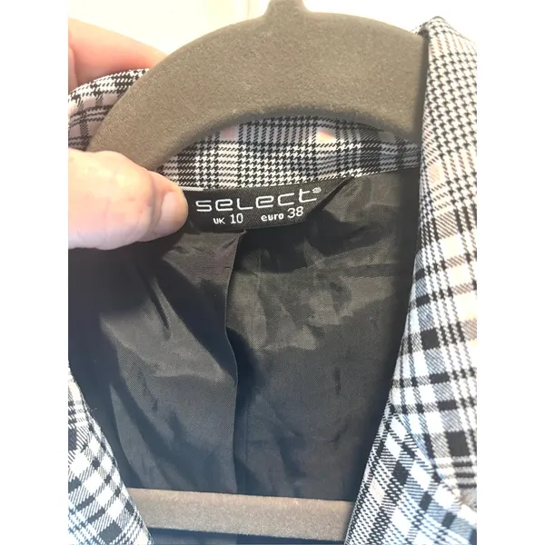 Select Plaid Blazer Women's Size UK 10 / EUR 38 Y2K Black White Peach Jacket - Image 3