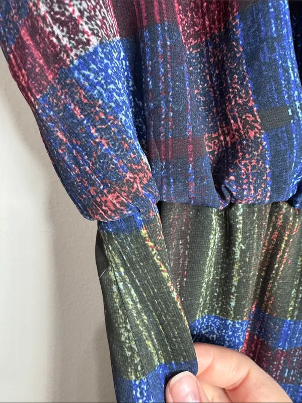 Anthropologie HD in Paris Andaz Plaid Maxi Chiffon Dress Cinched Waist size 4 - Image 10