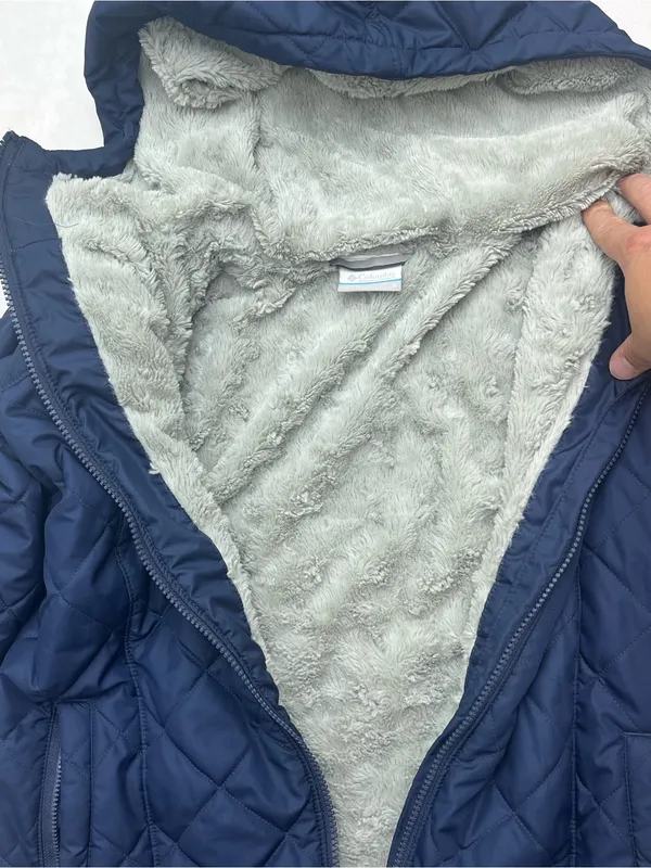 Columbia Womens Blue Navy Quilted Fleece Lined Full Zip Hooded Jacket Coat Small - Image 7