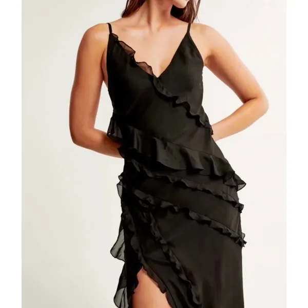 Abercrombie & Fitch Black Ruffle Maxi Dress Size S - Image 7