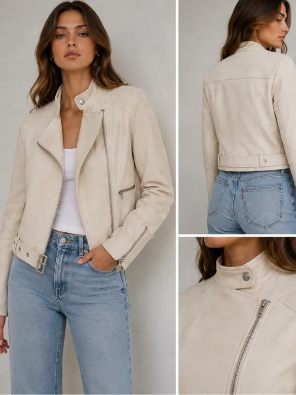 Zara Cream faux suede Biker Jacket - Image 2