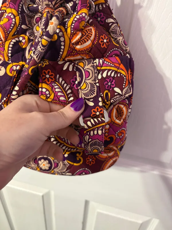 Vera Bradley Quilted Paisley Bucket Shoulder Bag Drawstring Zip Pockets - Image 4