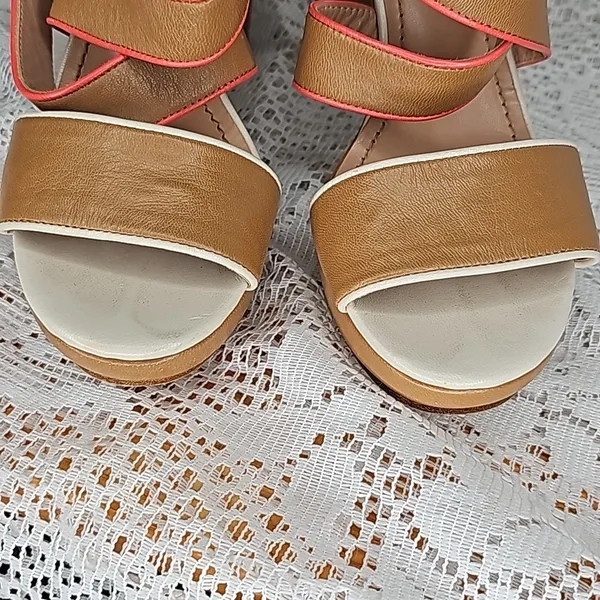 See by Chloe tan pink strappy snap ankle strap open toe block heels sz 6 - Image 6
