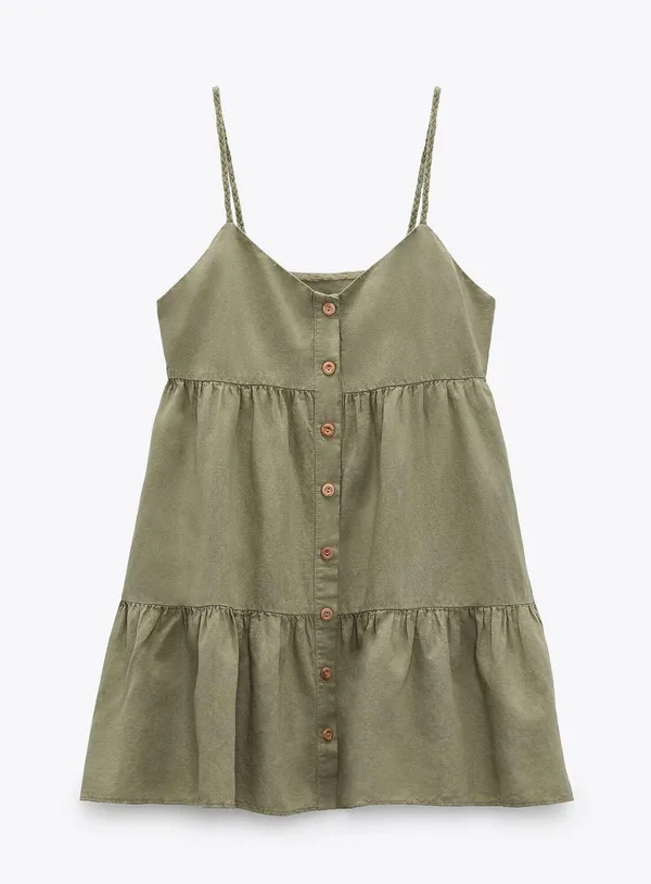 Dress Linen Blend Ruffled Strap Mini Summer Dress - Image 4